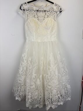 Chi Chi London Lace Dress Ivory Fit & Flare Bridal Shower UK 10 US 6 NWOT
